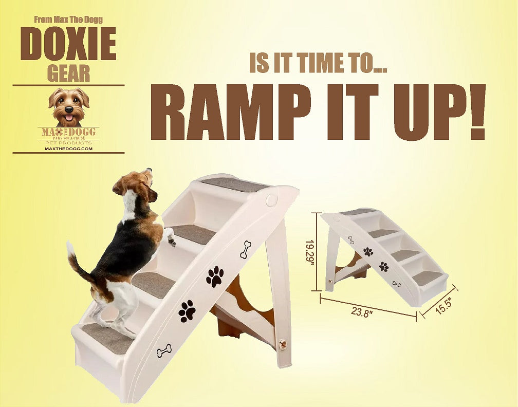 DoxieGear Foldable Dog Ramp Stairs Steps -Tan – Max The Dogg